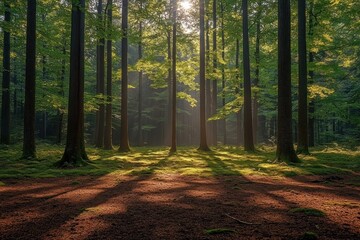 Obraz premium Sunbeams in a Forest