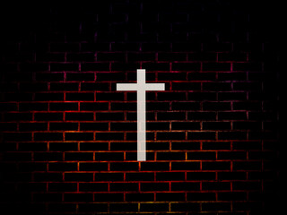 Cross christian god religion on brick wall floor background, jesus church worship pray catholic...