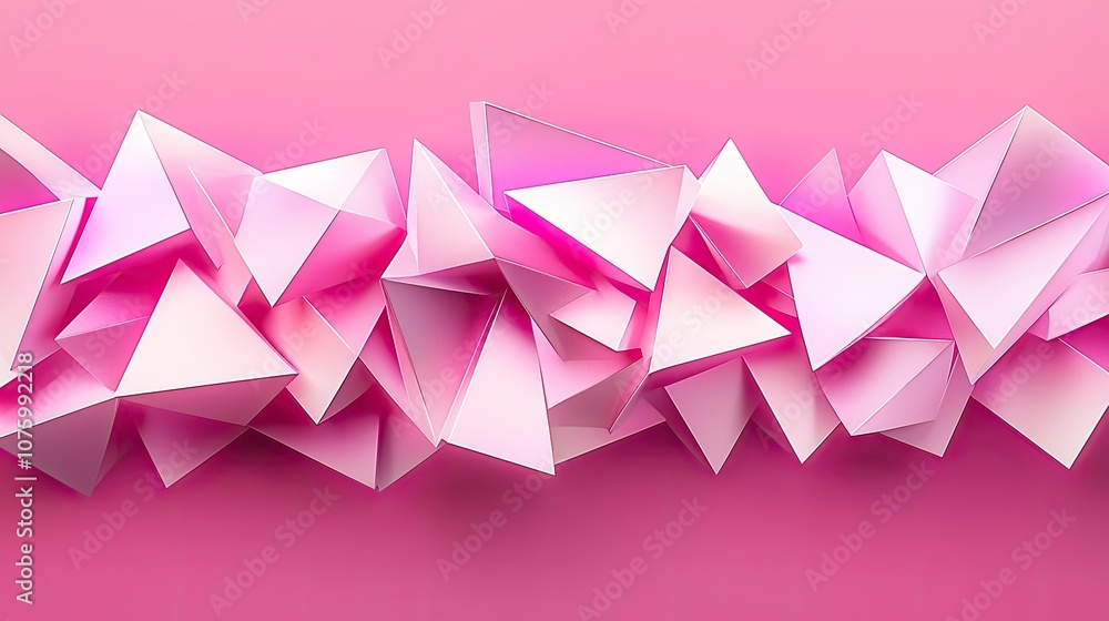 Aufkleber abstract geometric composition with triangular shapes in various shades of pink set against a soft p