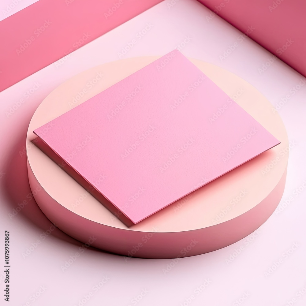 Poster soft pink background with geometric shapes featuring a square sheet of paper for creative projects a