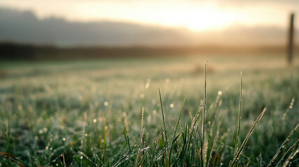 Morning dew glistens on vibrant spring grass, capturing the freshness and beauty of a new day in nature's embrace.