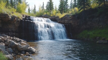 Fototapeta premium Waterfall in a Forest Setting