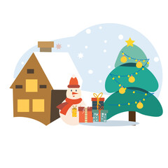 christmas tree and house vector illustration