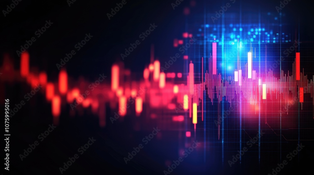 Poster abstract digital sound waves in vibrant colors representing audio data visualization.