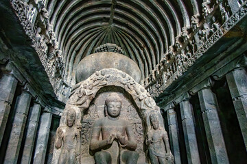 The Kailasa Temple at Ellora India. It is cave no 16 of the famous Ellora cave complex and was...