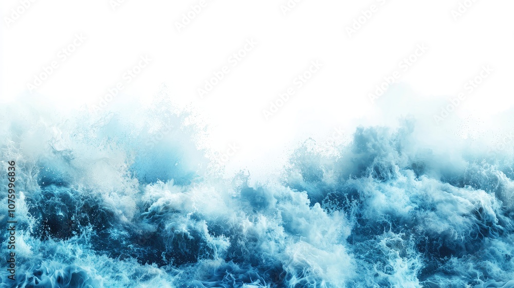 Poster dynamic waves of turquoise and white foam creating a serene ocean scene suitable for backgrounds and