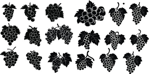 set of leaves, , set of silhouettes of leaves, set of silhouettes