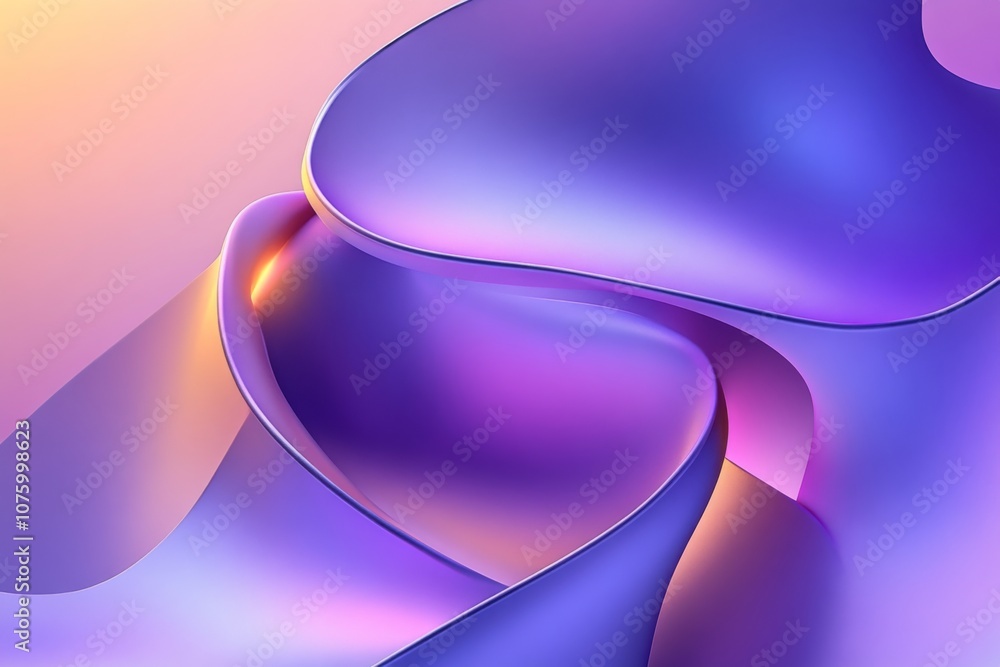 Poster abstract digital art with vibrant pink and purple gradient background and floating curved shapes cre