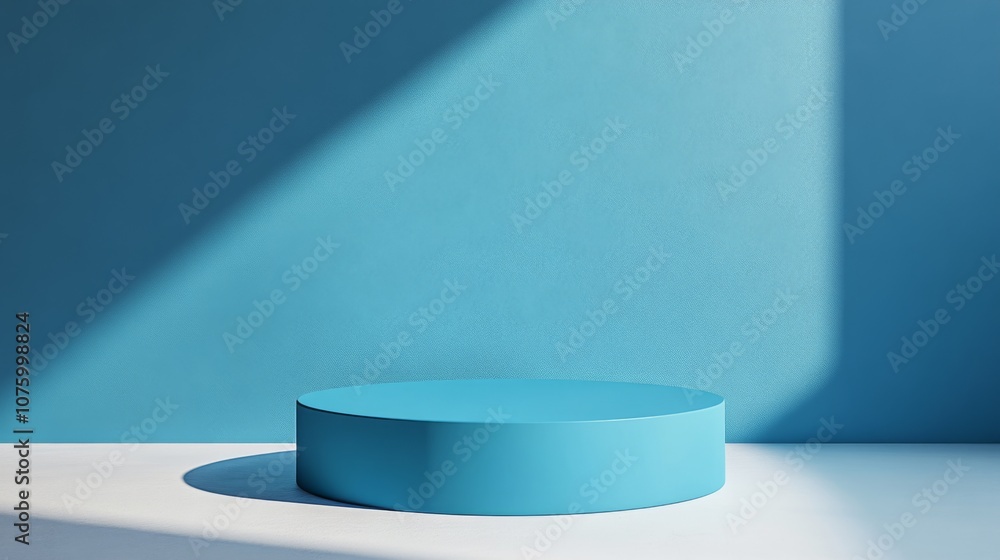 Poster modern 3d rendering of light blue pedestal on glossy gradient background