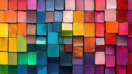 Vibrant and Eye-Catching Mosaic of Colorful Squares Creating Textured Abstract Pattern with Depth and Dimension