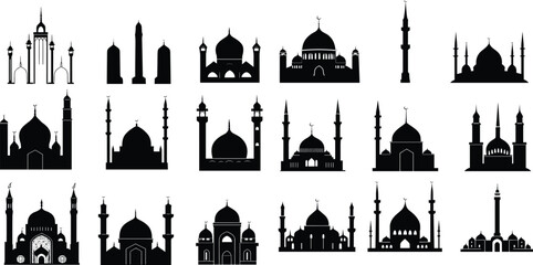 Vector Silhouette of Mosque design, Minimalist Mosque Silhouettes vector Illustration