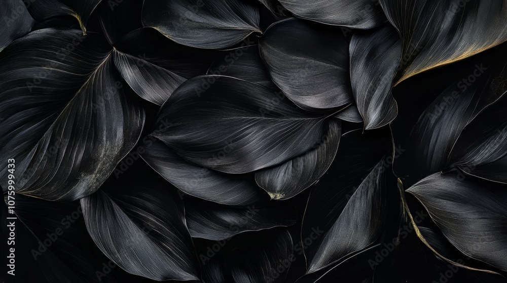 Poster intriguing dark abstract leaves arranged for dynamic depth and movement on a black background