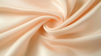 Fototapeta premium Close-up of luxurious light peach fabric with silky sheen creating flowing movement in elegant composition.