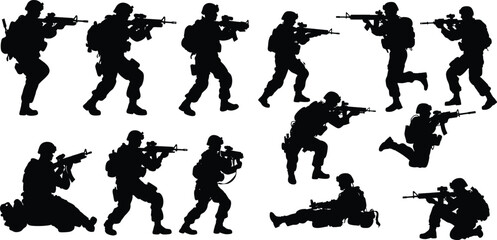 USA Army Silhouettes Vector Art, Design  Silhouettes of US Army Soldiers Vector