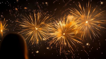 Obraz premium Wondrous Burst of Vibrant Fireworks Illuminating the Night Sky in a Symmetrical and Festive Display