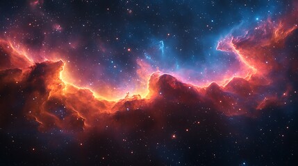 Obraz premium A vibrant nebula with bright red and blue hues against a backdrop of twinkling stars.