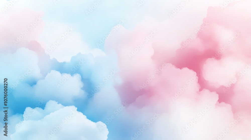 Poster dreamy blue and pink abstract sky background with soft clouds and gradient effect, peaceful and sere
