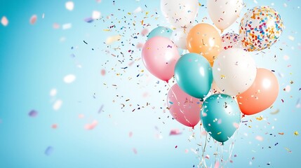Colorful Balloons and Confetti Floating in a Celebratory Atmosphere