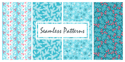 Hand drawn seamless pattern with Christmas design. Set of print for background, holiday design, wallpaper, fabric, greeting cards