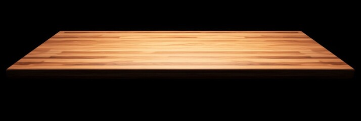Rectangular wooden table top in light wood grain 3D rendering on black background.