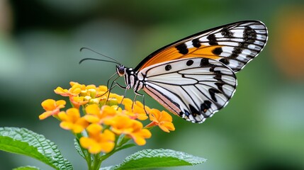 Fototapeta premium Vibrant Butterfly Perched on Colorful Flower