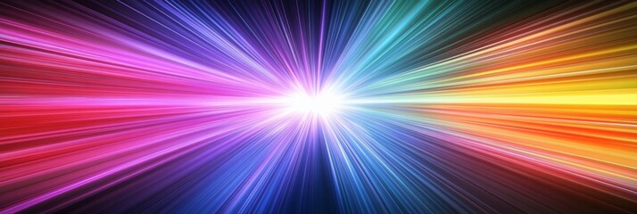 Fototapeta premium Colorful Burst of Energy: Vibrant Lines on Black Abstract Background with Starburst Effect