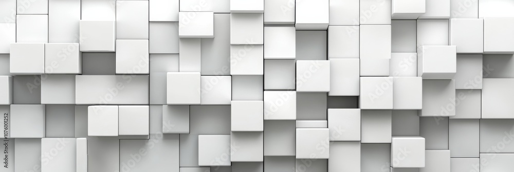 Poster modern 3d rendering of white square blocks forming a grid pattern on a glossy wall, against a white 