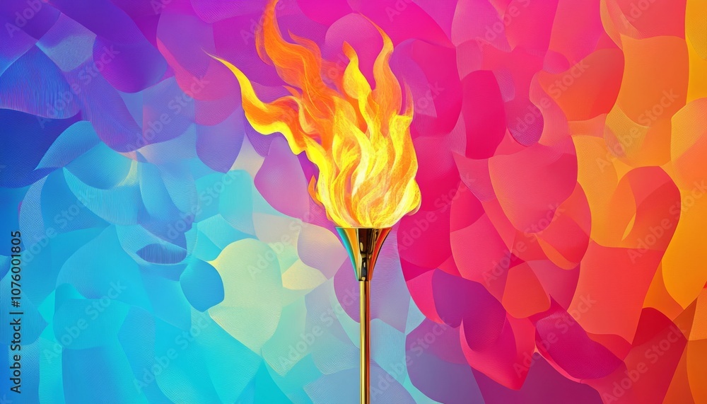 Poster vibrant abstract digital art with torch design on colorful wave background - dynamic energy and move