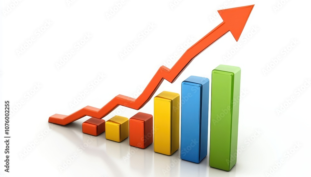 Poster ascending bar graph with red arrow.