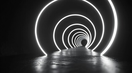 Obraz premium Glowing Tunnel of Infinite Loops and Rings Creating a Mesmerizing Depth Effect