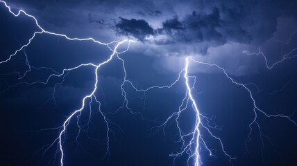 Lightning Storm Illuminating Night Sky with Intense Electric Bolts