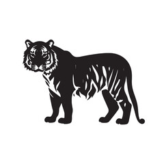 Fototapeta premium Simple black and white tiger silhouette isolated on white background