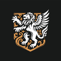 heraldic lion wings combine with ornament art shield  background