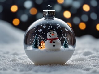 christmas ball on snow,christmas decoration on snow,snowman and christmas ball