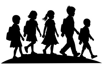 silhouette of school kids vector illustration.