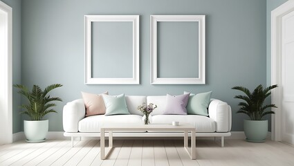 Interior mockup illustration with decor, 3d render. Interior mockup with house background. Modern interior design