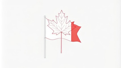 A stylized Canadian flag with a red maple leaf and red bar