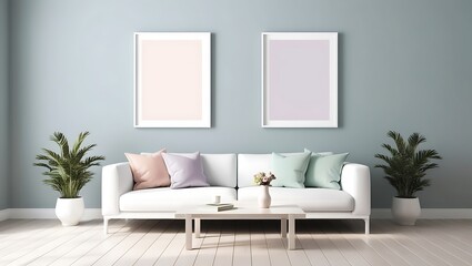 Interior mockup illustration with decor, 3d render. Interior mockup with house background. Modern interior design