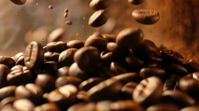 The coffee beans being ground into a fine powder replicating the smashing of particles.