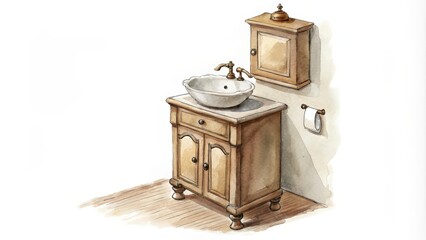 Wooden Bathroom Vanity with Sink, Faucet, and Cabinet