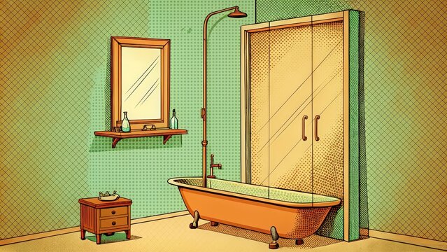 Vintage Bathroom Interior with Bathtub and Shower