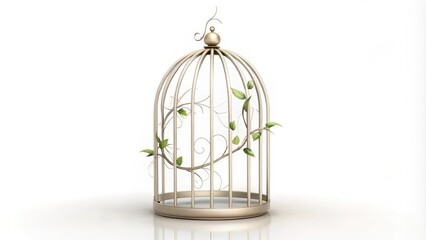 A Gold Birdcage with a Vine Growing Through It