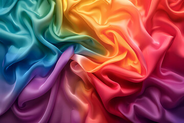 Obraz premium A vibrant swirl of colorful silk fabrics in shades of the rainbow, creating a dynamic and elegant visual texture.