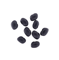 Black beans isolated on white background. Close-up top view (Urad beans, Black beans, Mung beans). Dried vegetable seeds.