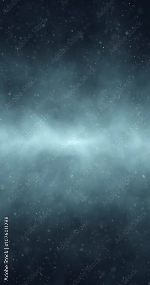 Wall mural abstract dark blue foggy sky with loop snowfall vertical background.