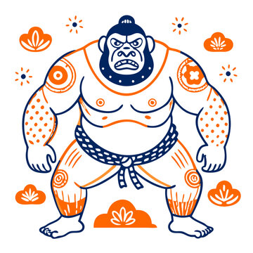 recommend clip art: The Powerful Sumo Wrestler: A bold and expressive illustration of a traditional Japanese Sumo wrestler, ready to battle. The wrestler stands tall and proud.