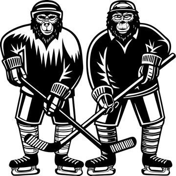 black and white gorilla hockey players clip art preview