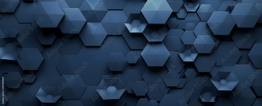 Poster 3d render of a dark blue abstract background with a hexagon pattern