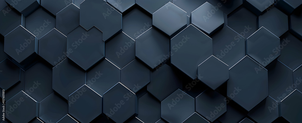 Poster 3d render of a dark blue abstract background with a hexagon pattern