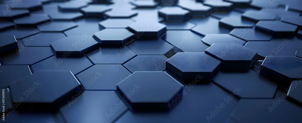 Poster 3d render of a dark blue abstract background with a hexagon pattern